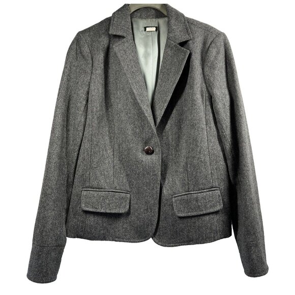 J.CREW Jackets & Blazers - J Crew Womens  Blazer Size 8 Wool Blend Herringbone One Button Long Sleeve Lined
